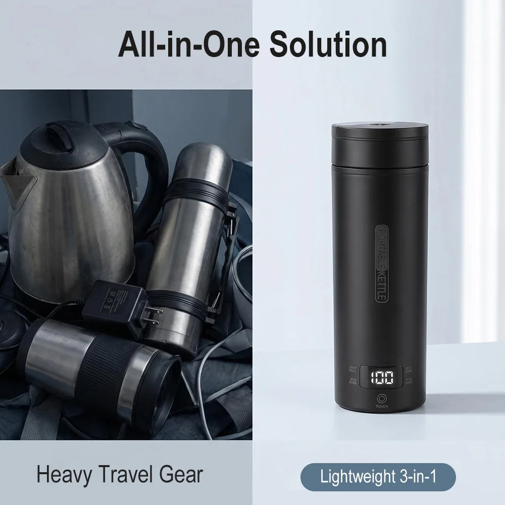 Portable Electric Kettle Bottle 500ML Heating Cup Stainless Steel Touch Screen Digital Display Water Warmer Bottle Thermos Cup