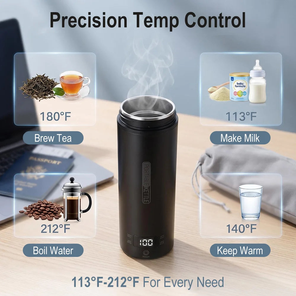 Portable Electric Kettle Bottle 500ML Heating Cup Stainless Steel Touch Screen Digital Display Water Warmer Bottle Thermos Cup