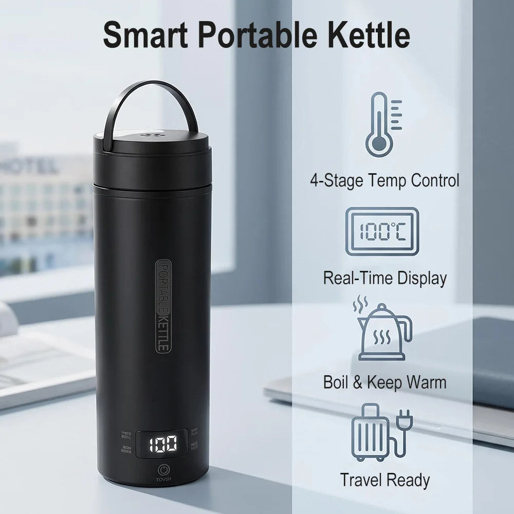 Portable Electric Kettle Bottle 500ML Heating Cup Stainless Steel Touch Screen Digital Display Water Warmer Bottle Thermos Cup