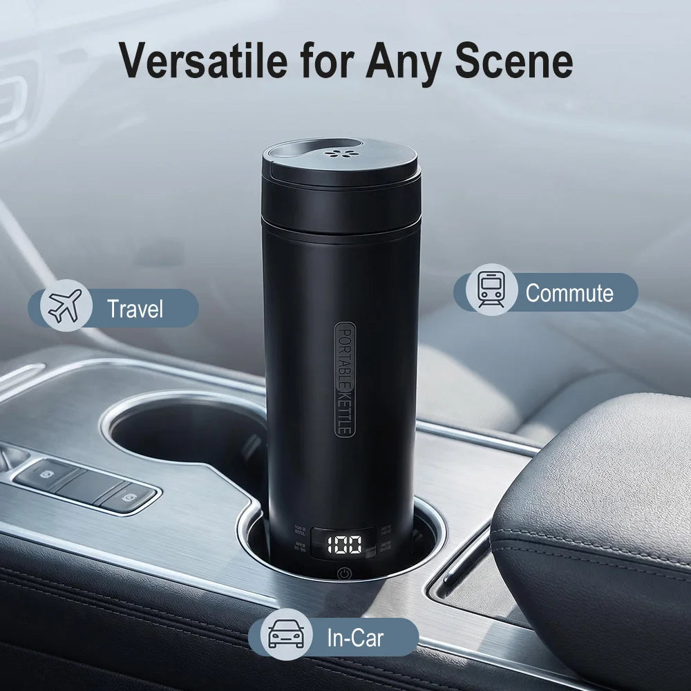Portable Electric Kettle Bottle 500ML Heating Cup Stainless Steel Touch Screen Digital Display Water Warmer Bottle Thermos Cup