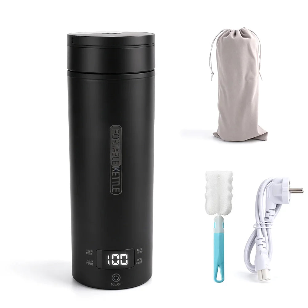 Portable Electric Kettle Bottle 500ML Heating Cup Stainless Steel Touch Screen Digital Display Water Warmer Bottle Thermos Cup