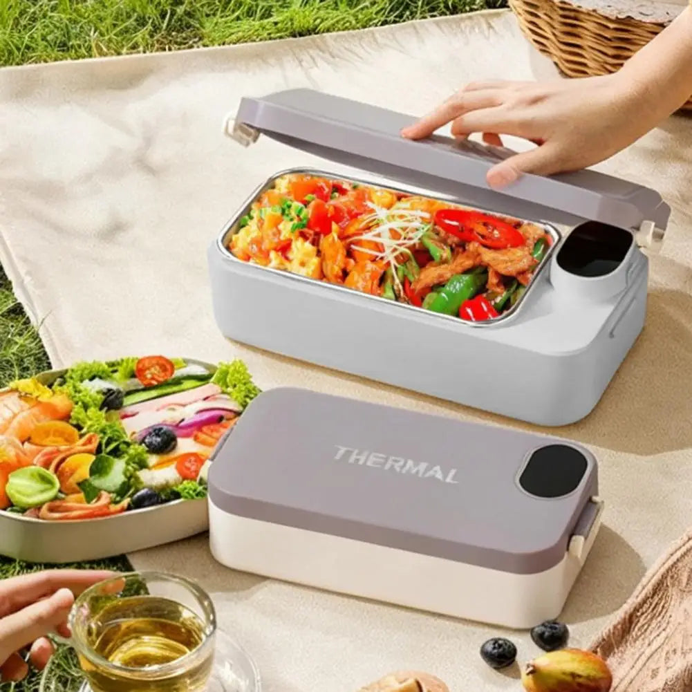 Heated Lunch Box 900ml Capacity 2-in-1 Stainless Steel Electric Food Warmer Warming Box Portable Meal Container for Car Travel