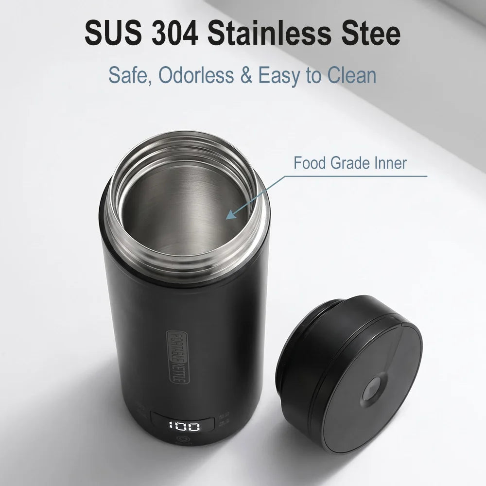 Portable Electric Kettle Bottle 500ML Heating Cup Stainless Steel Touch Screen Digital Display Water Warmer Bottle Thermos Cup